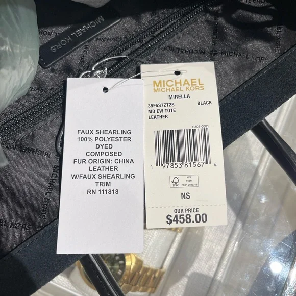 MICHAEL KORS Mirella Medium Suede and Faux Shearling Tote Bag
Black 
NWT - Picture 13 of 16